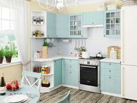 Небольшая угловая кухня в голубом и белом цвете Кемерово